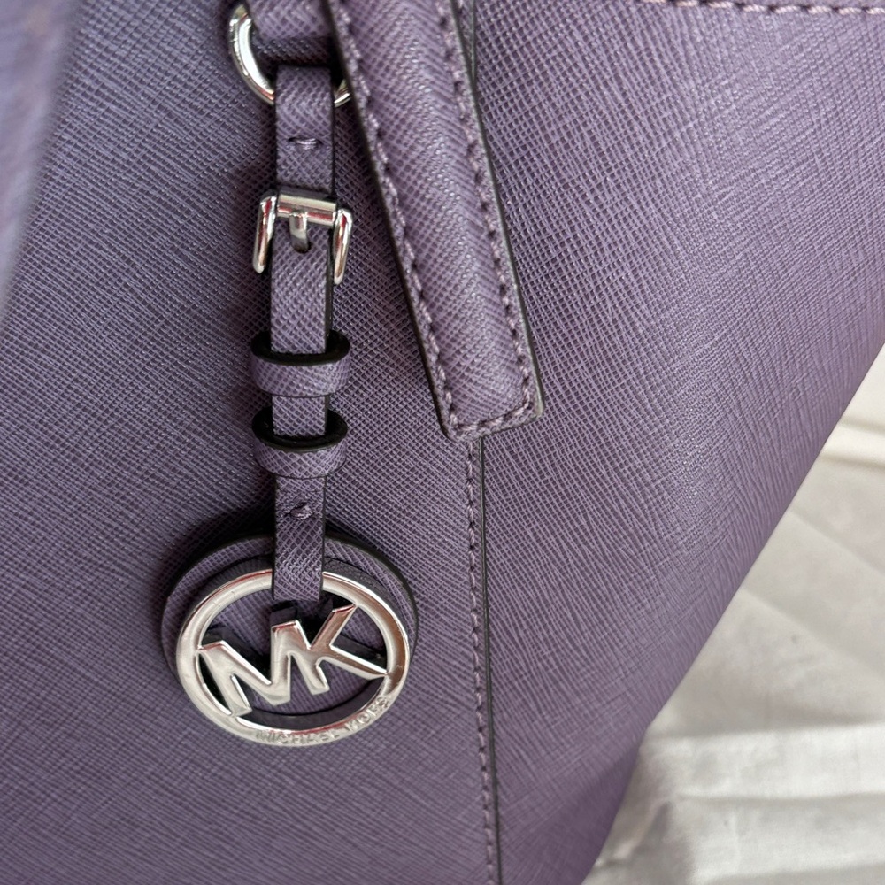 Michael Kors Plum Saffiano Leather Tote with MK Charm - Picture 6 of 6